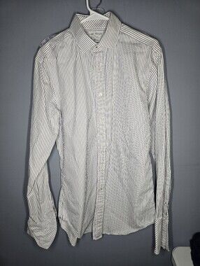 T.M. Lewin John Francomb Classics Dress Shirt-Mens 16/32-White w/Blue Stripes